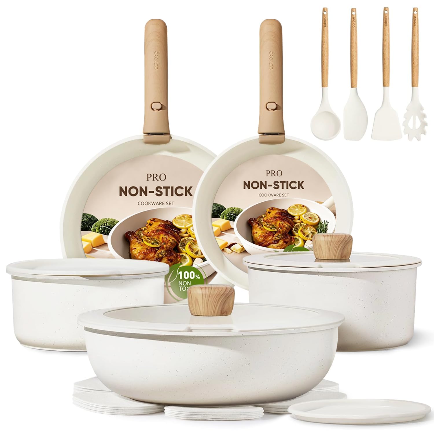 CAROTE 19-Piece Nonstick Cookware Set — Pink