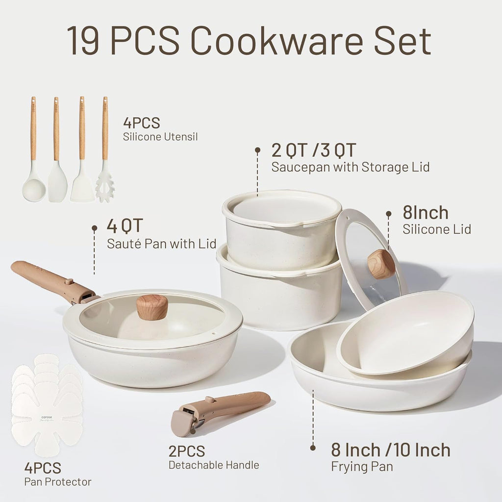 CAROTE 19-Piece Nonstick Cookware Set — Pink