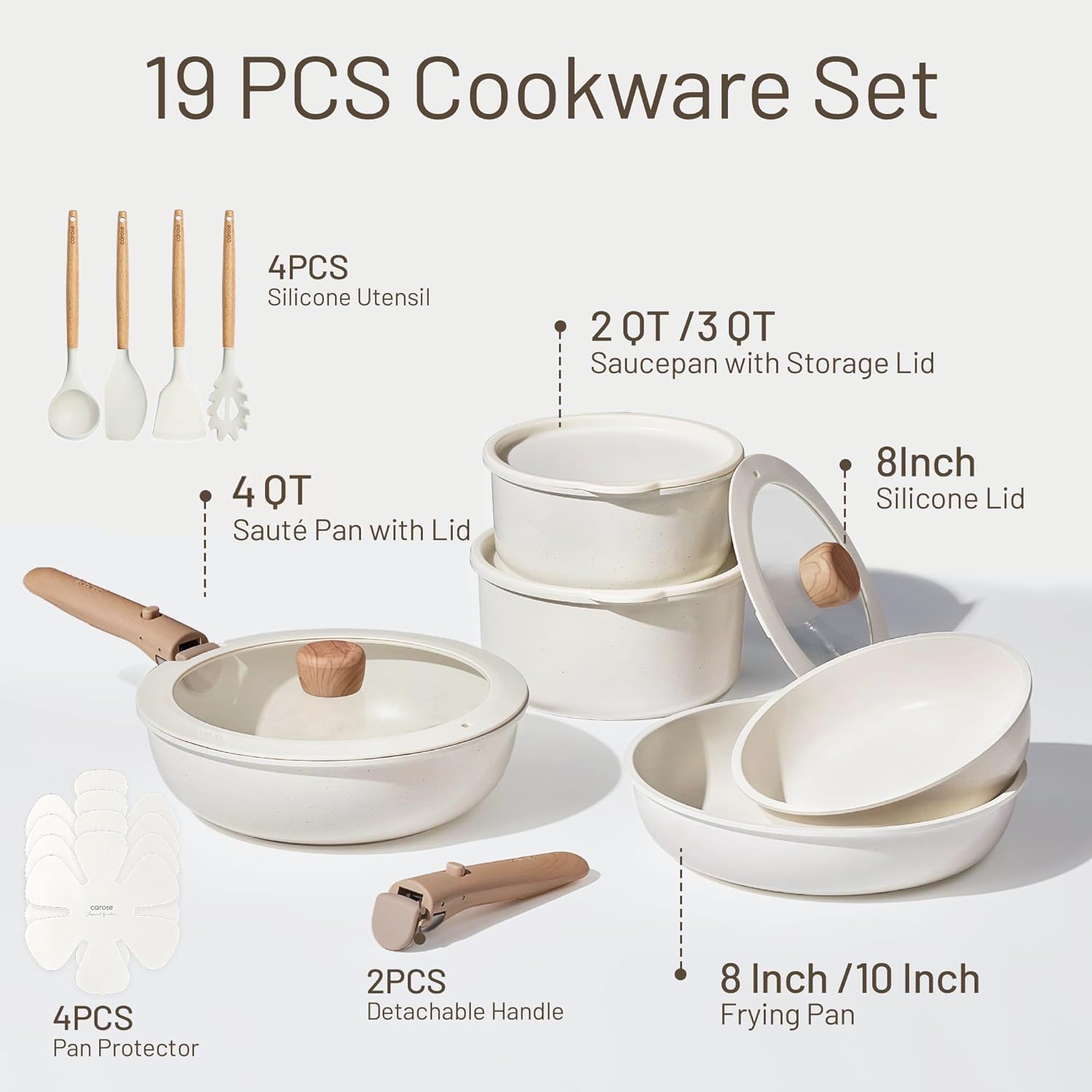 CAROTE 19-Piece Nonstick Cookware Set — Pink
