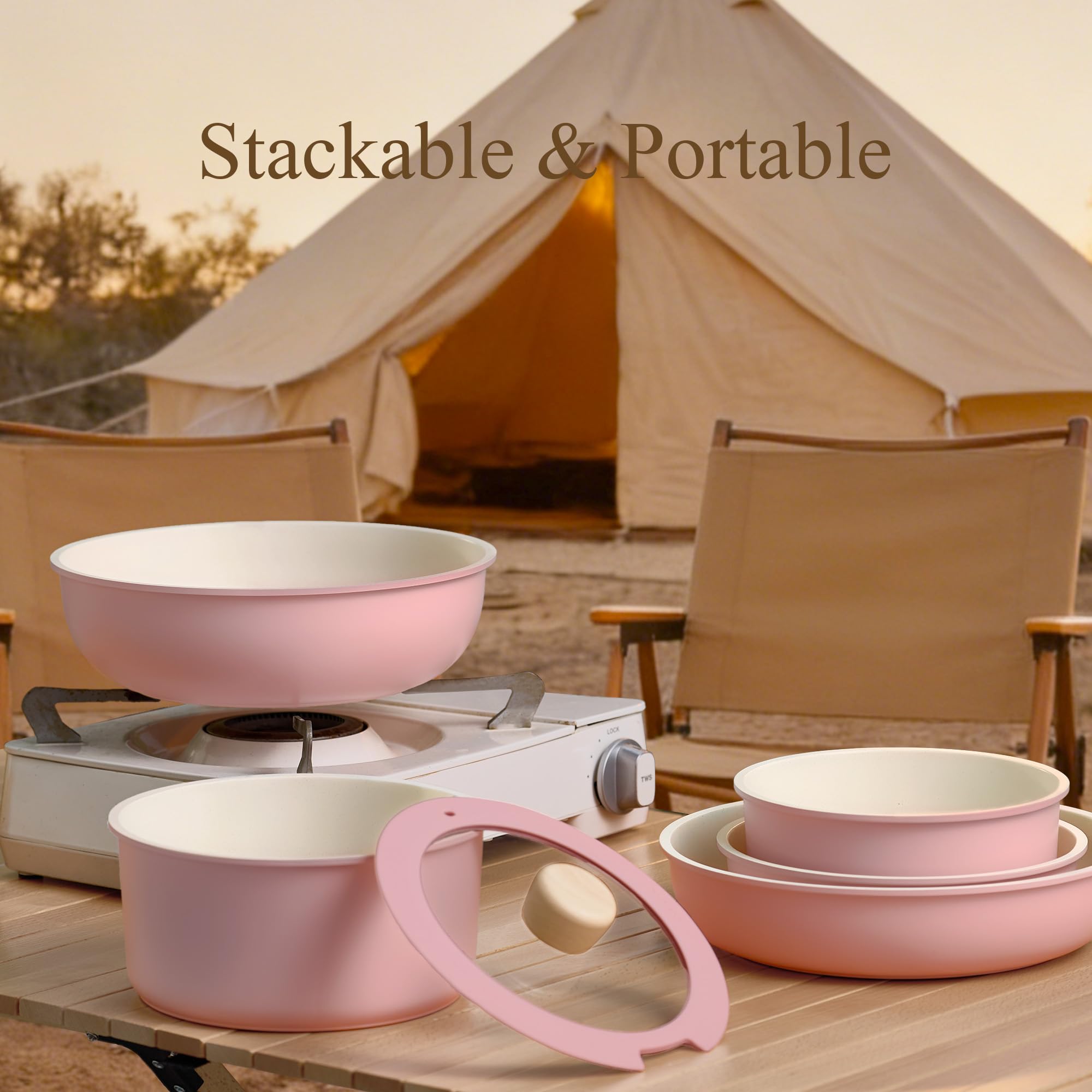 CAROTE 19-Piece Nonstick Cookware Set — Pink
