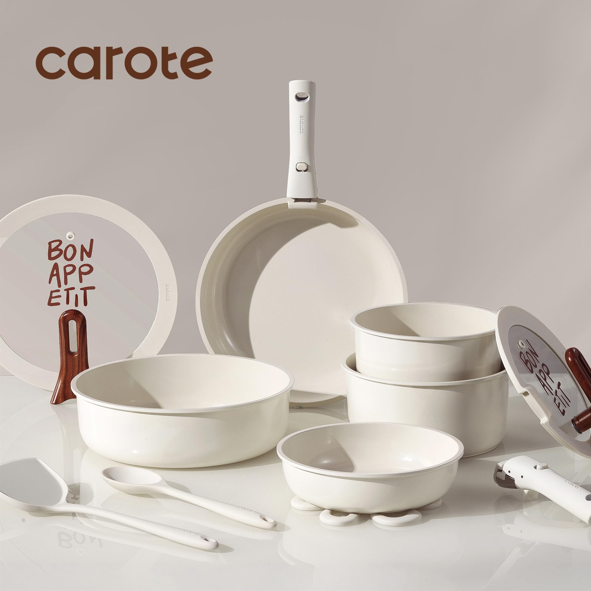 CAROTE 19-Piece Nonstick Cookware Set — Pink