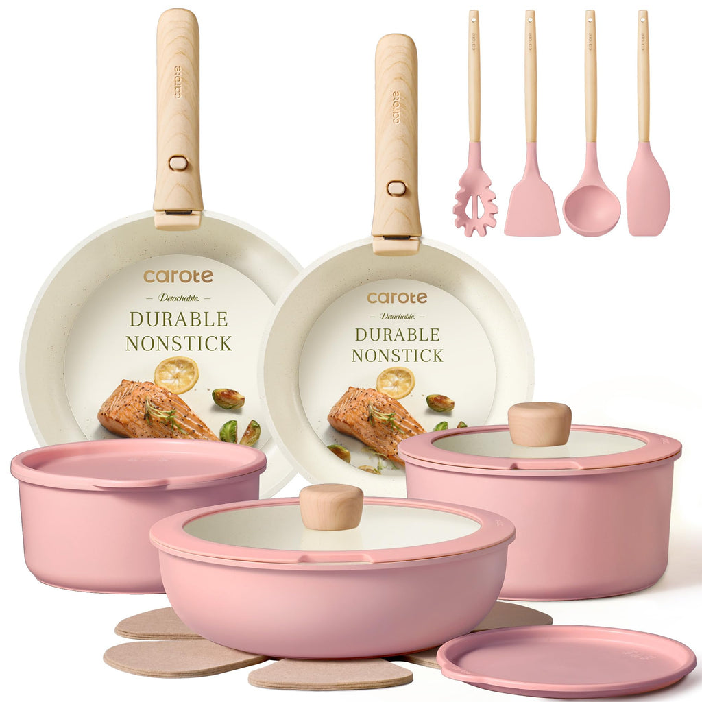 CAROTE 19-Piece Nonstick Cookware Set — Pink