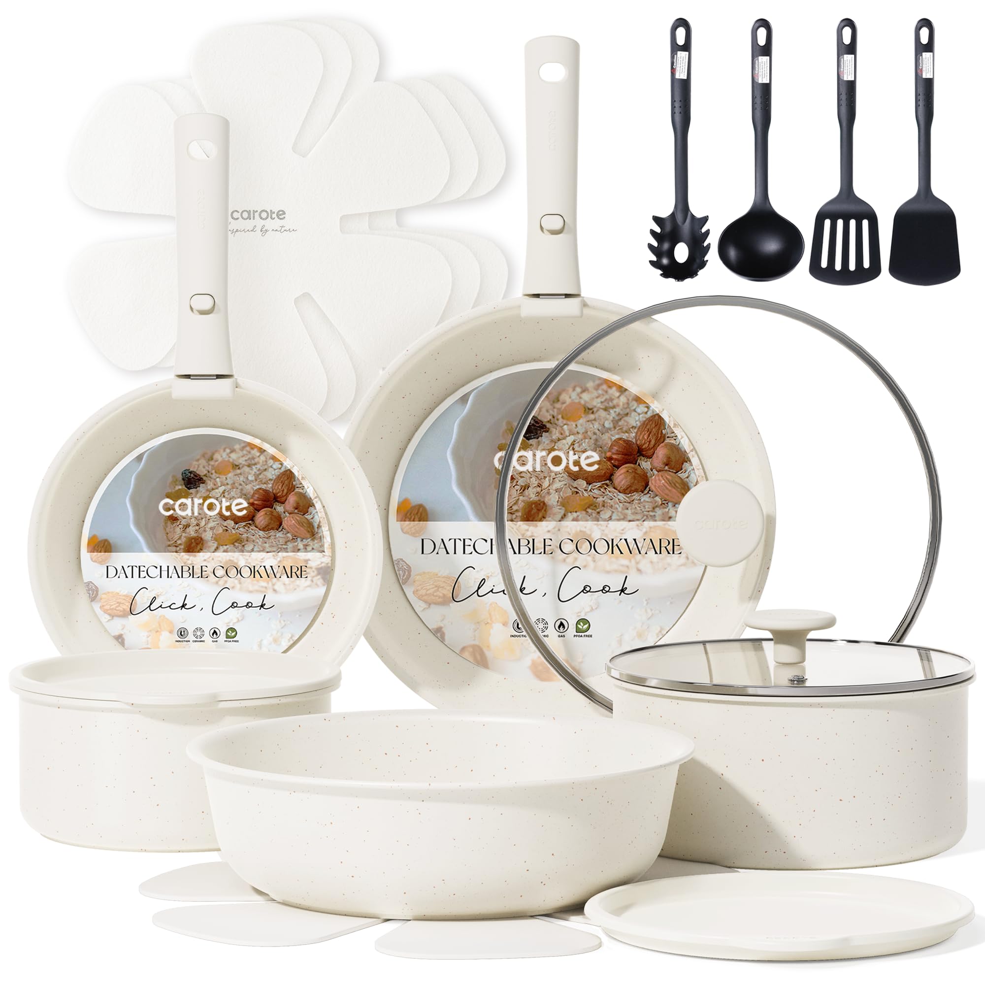 CAROTE 19-Piece Nonstick Cookware Set — Pink