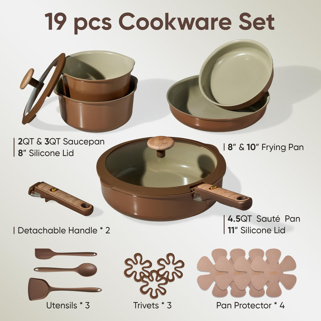 CAROTE 19-Piece Nonstick Cookware Set — Pink