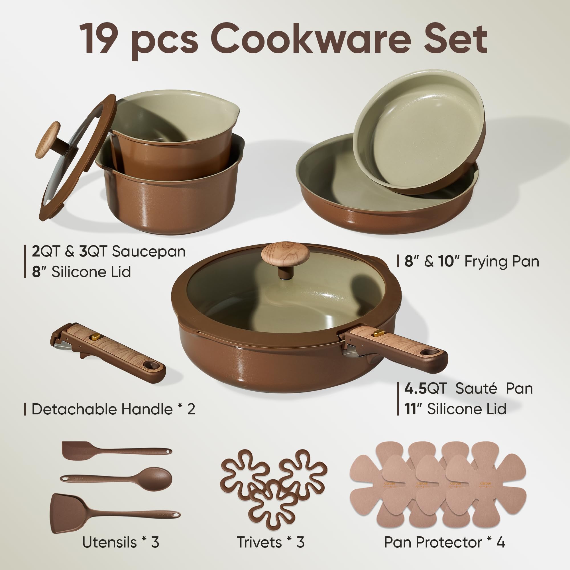 CAROTE 19-Piece Nonstick Cookware Set — Pink