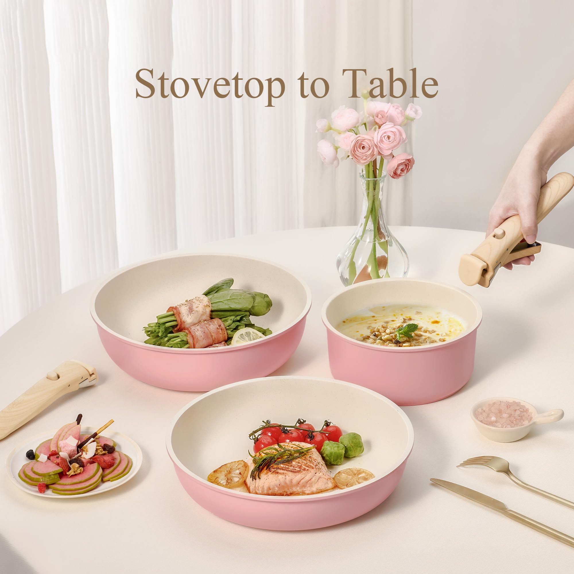 CAROTE 19-Piece Nonstick Cookware Set — Pink