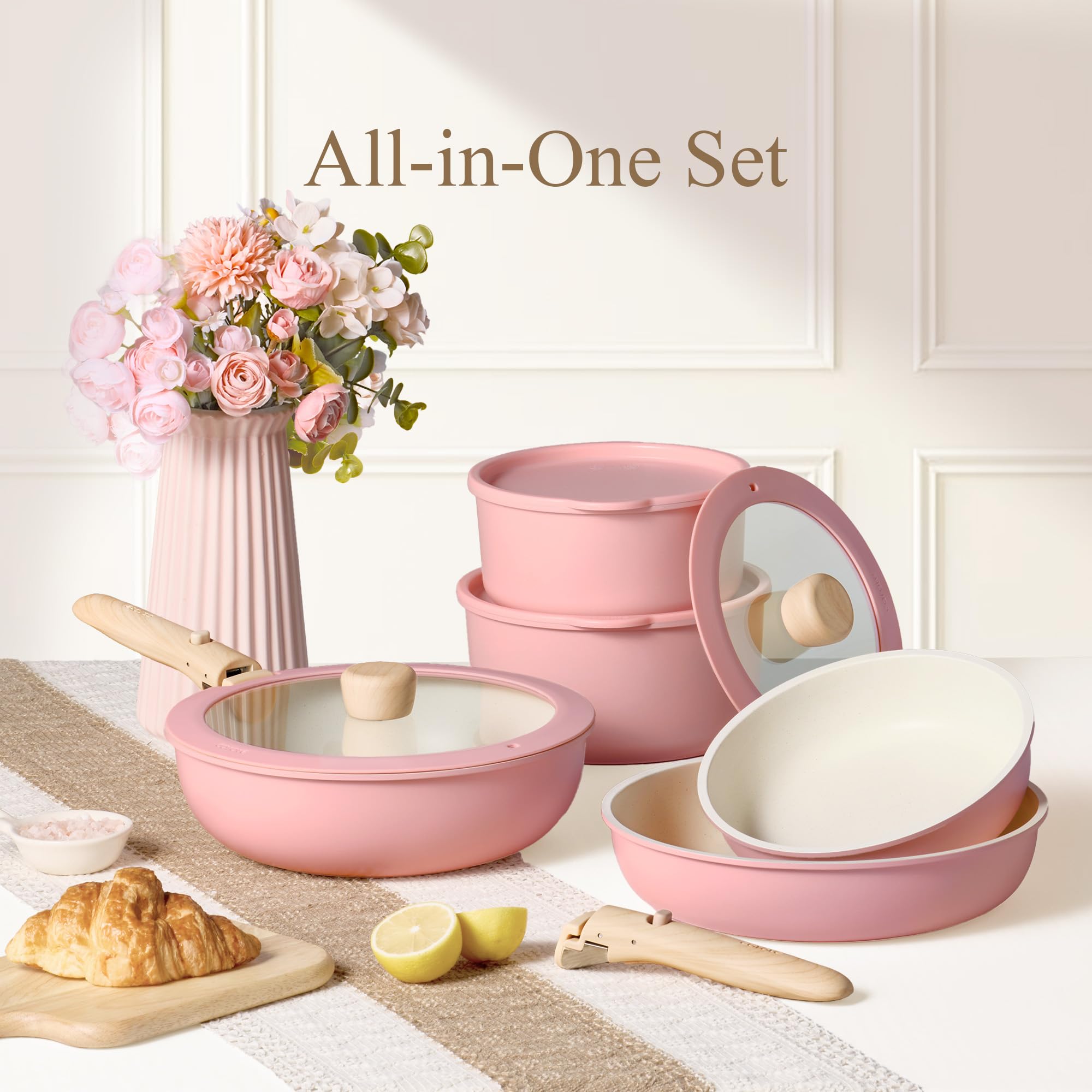 CAROTE 19-Piece Nonstick Cookware Set — Pink