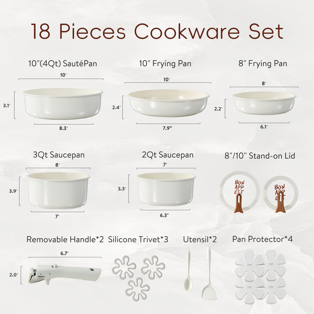 CAROTE 19-Piece Nonstick Cookware Set — Pink