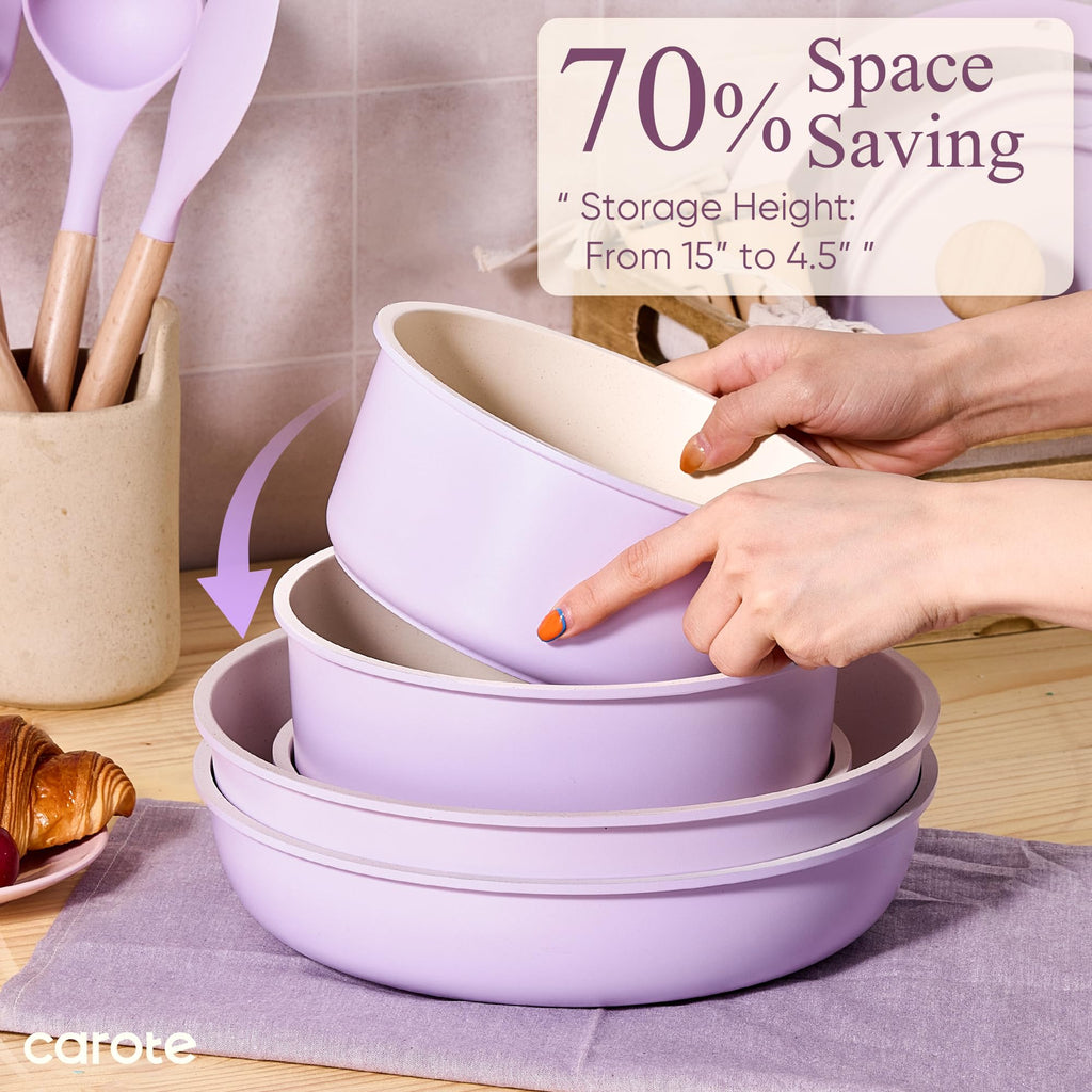 CAROTE 19-Piece Nonstick Cookware Set — Pink