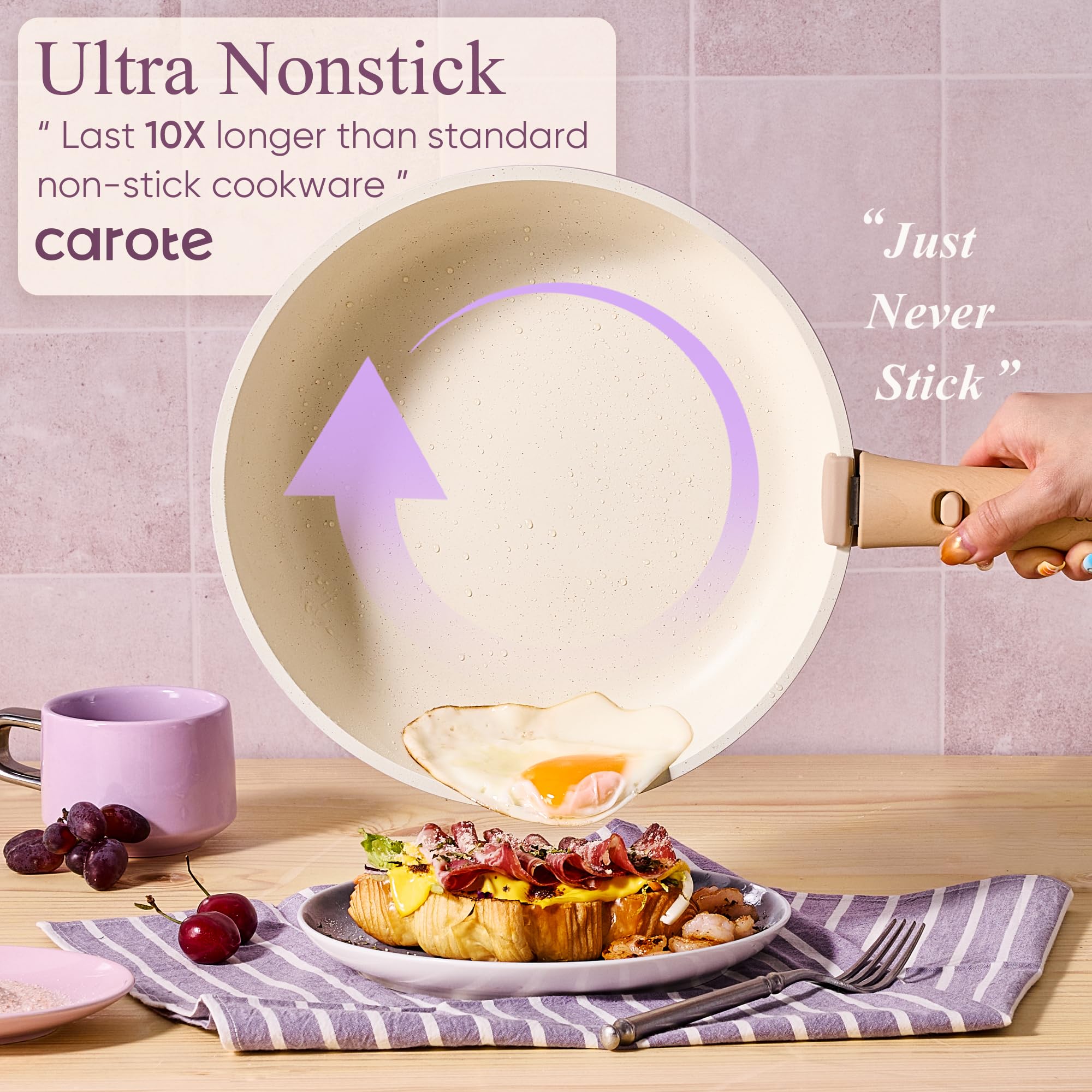CAROTE 19-Piece Nonstick Cookware Set — Pink