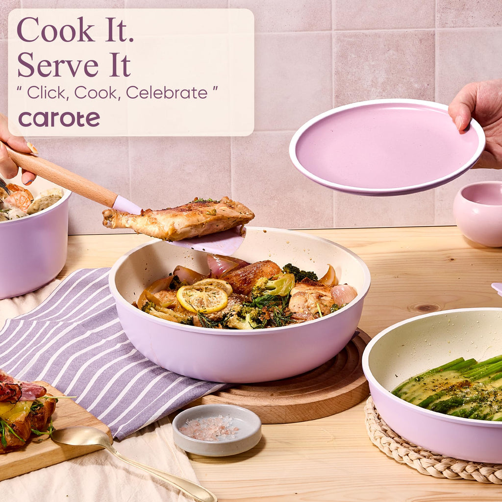CAROTE 19-Piece Nonstick Cookware Set — Pink