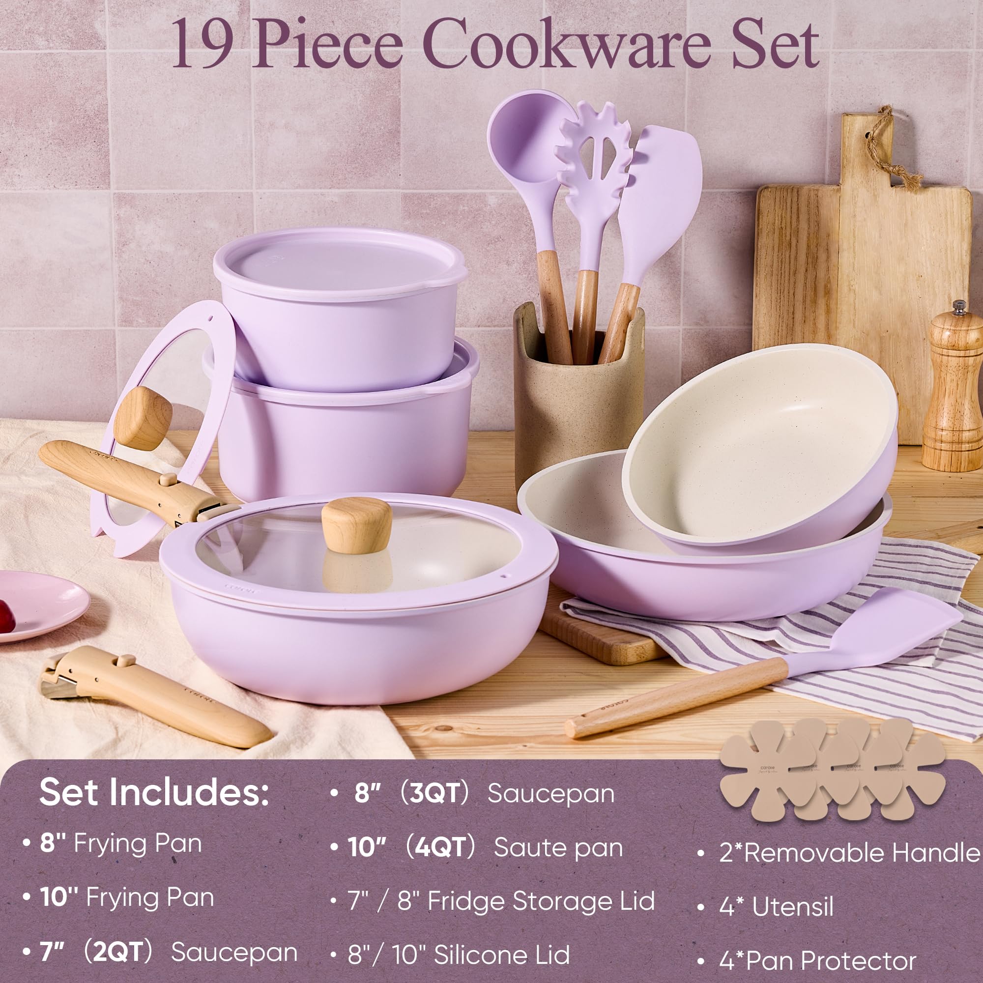 CAROTE 19-Piece Nonstick Cookware Set — Pink