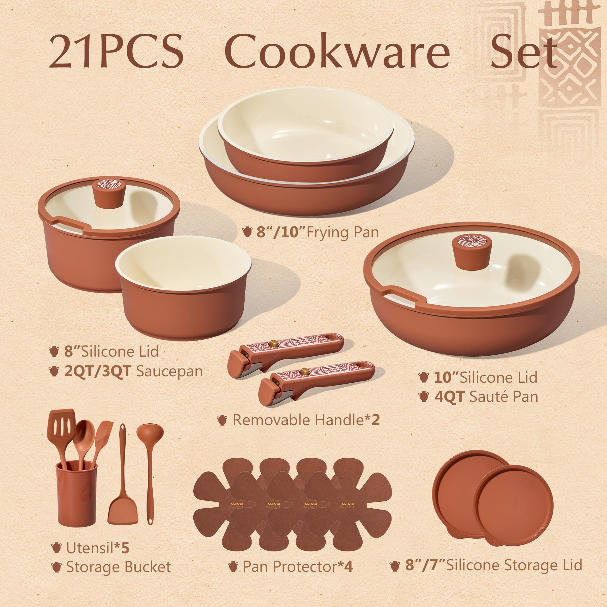 CAROTE 19-Piece Nonstick Cookware Set — Pink