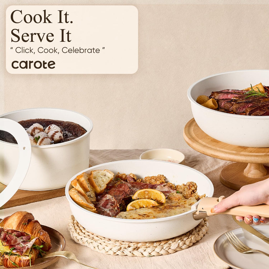 CAROTE 19-Piece Nonstick Cookware Set — Pink