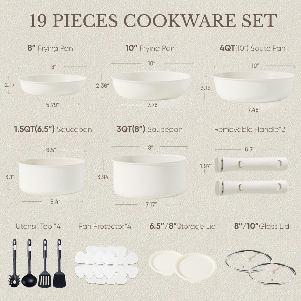 CAROTE 19-Piece Nonstick Cookware Set — Pink