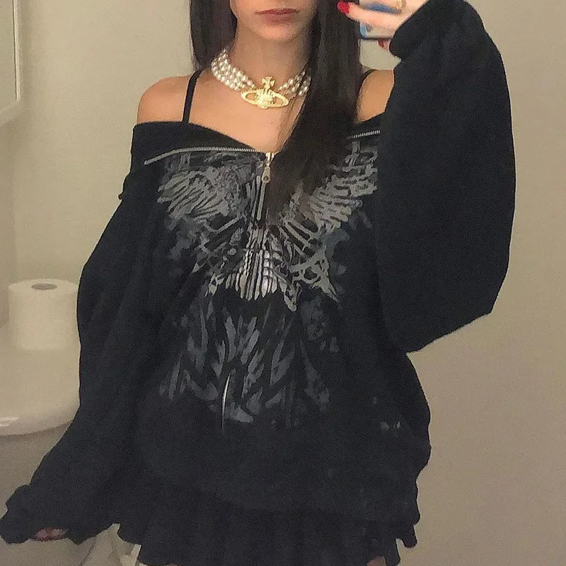 Butterfly Oversized Zip-Up Hoodie