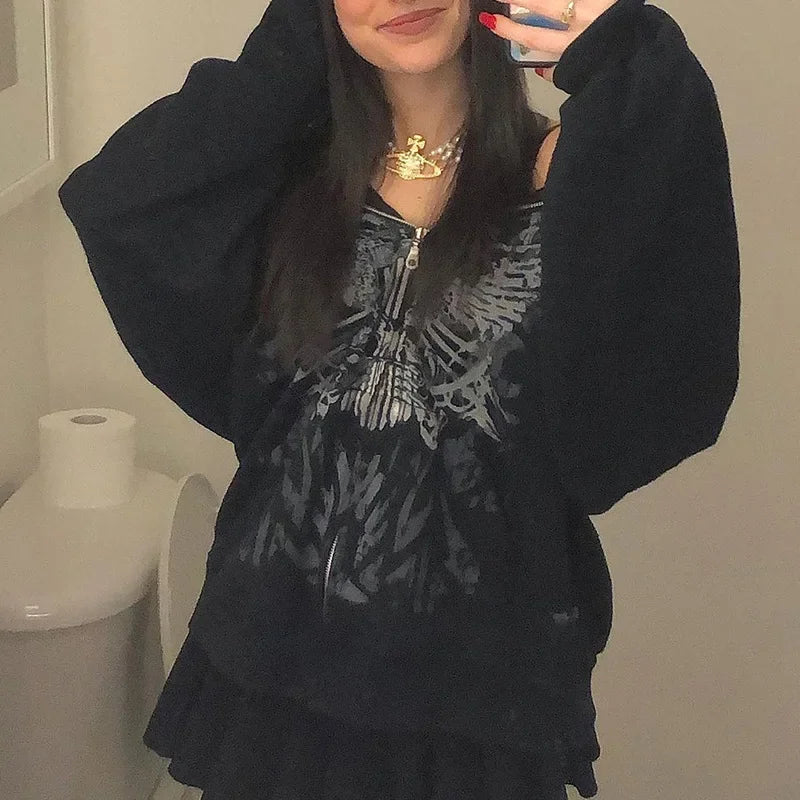 Butterfly Oversized Zip-Up Hoodie
