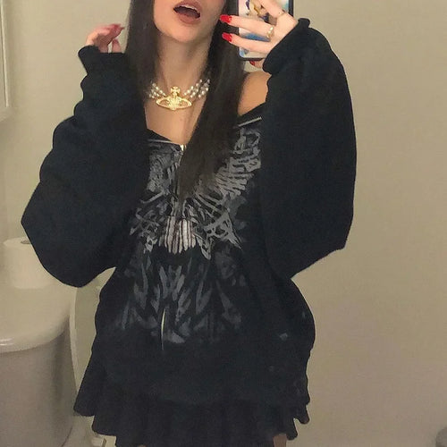 Butterfly Oversized Zip-Up Hoodie